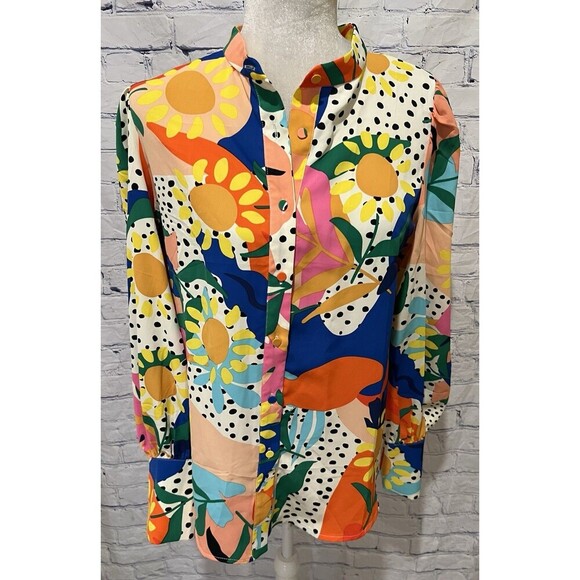Kirundo Top Womens Small Blouse Bright Floral Top Sunflower Abstract NWT New - Picture 1 of 8